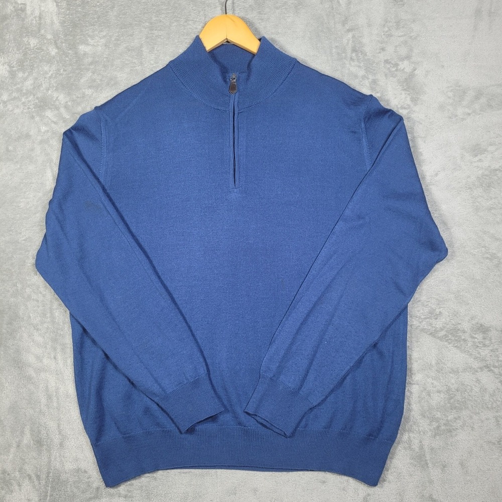 Linea Rossa Signature Sweater Mens Large 1/4 Zip Pullover Blue Wool Blend Italy